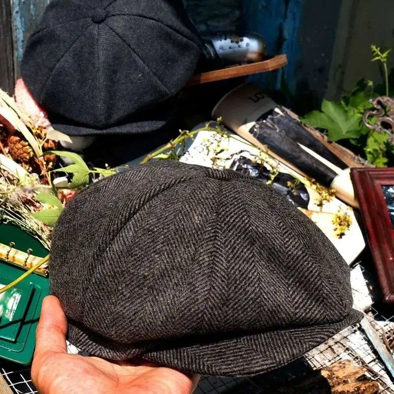 

Men Retro Casual Newsboy Caps Striped Cotton Linen Hat Berets Cap Autumn Winter Boy Vintage Painter Octagonal Beret for Father