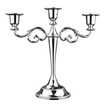 

3-Candle Metal Candelabra Tall Candle Holder Wedding Event Candelabra Candle Stand (Silver)