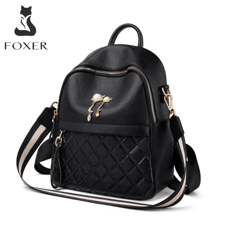 Travel Rucksack Backpack Vacation Female FOXER Genuine-Leather Commuter-Shoulder-Bag
