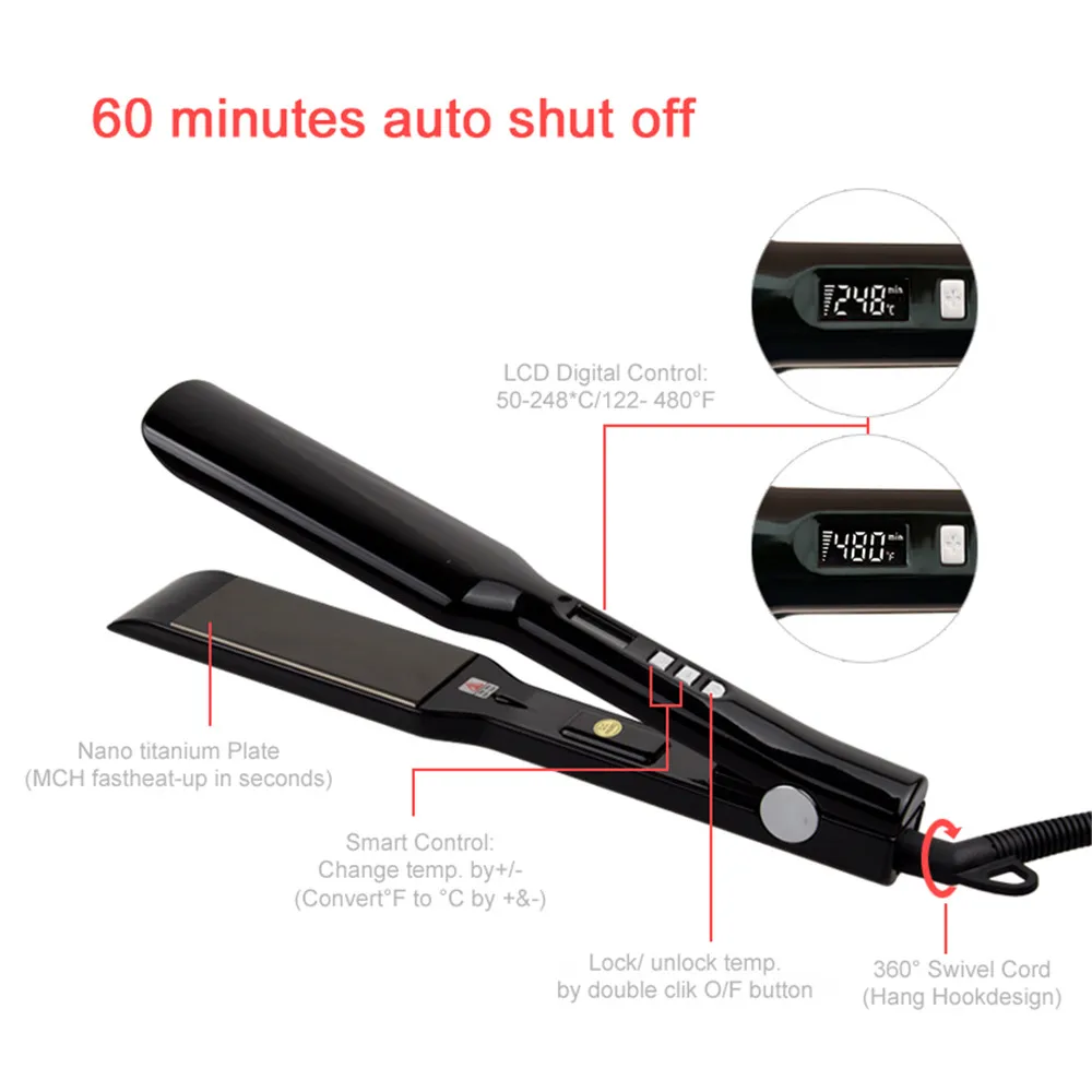 Hair Straightener Titanium Plate Straightening Iron Keratin Treatment Flat Irons 470℉ MCH Fast Heating High Temperature Styler 3
