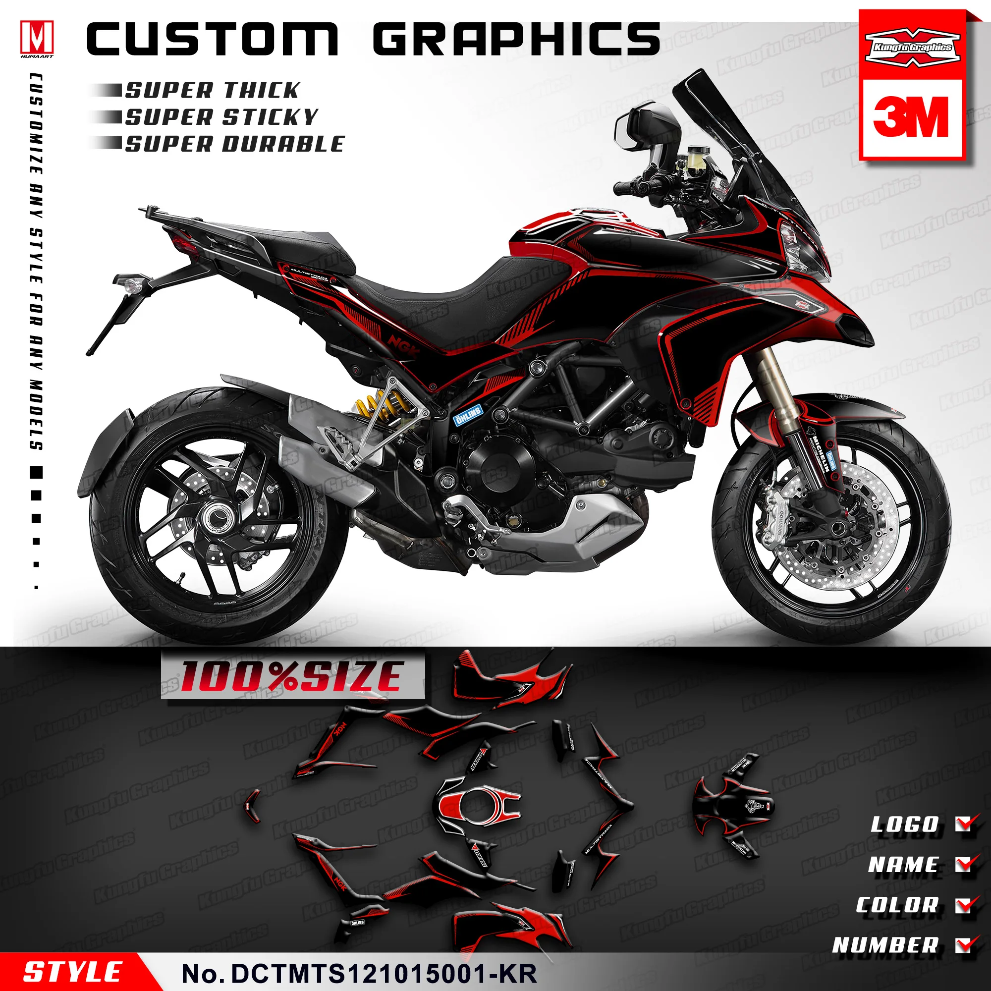 Kungfu Graphics Custom Decal Kit for 2008 2009 2010 Husqvarna SM SMR 450 510 530 Dark Black