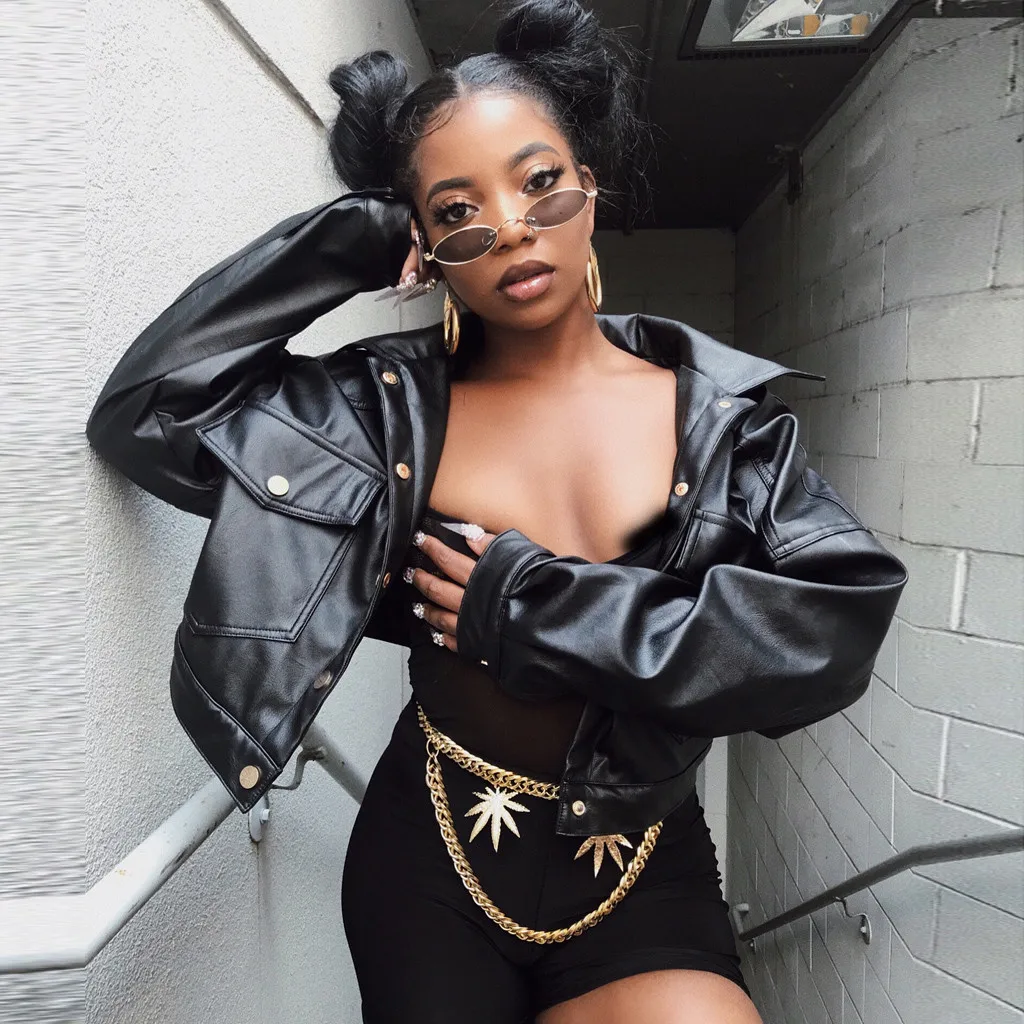 

Autumn Women Faux Leather Jacket Coat Cropped Outwear Motorcycle Button Warm Punk Leather Biker Jacket Womens Overcoat Outerwear