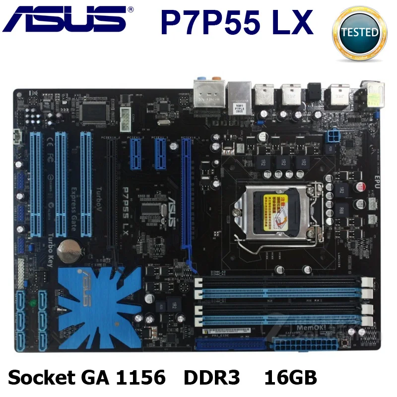 Разъем LGA 1156 ASUS P7P55 LX DDR3 Intel P55 i7 i5 16 Гб USB2.0 DDR3 LGA 1156 для I3 I5 Процессор 16 Гб P55 материнская плата