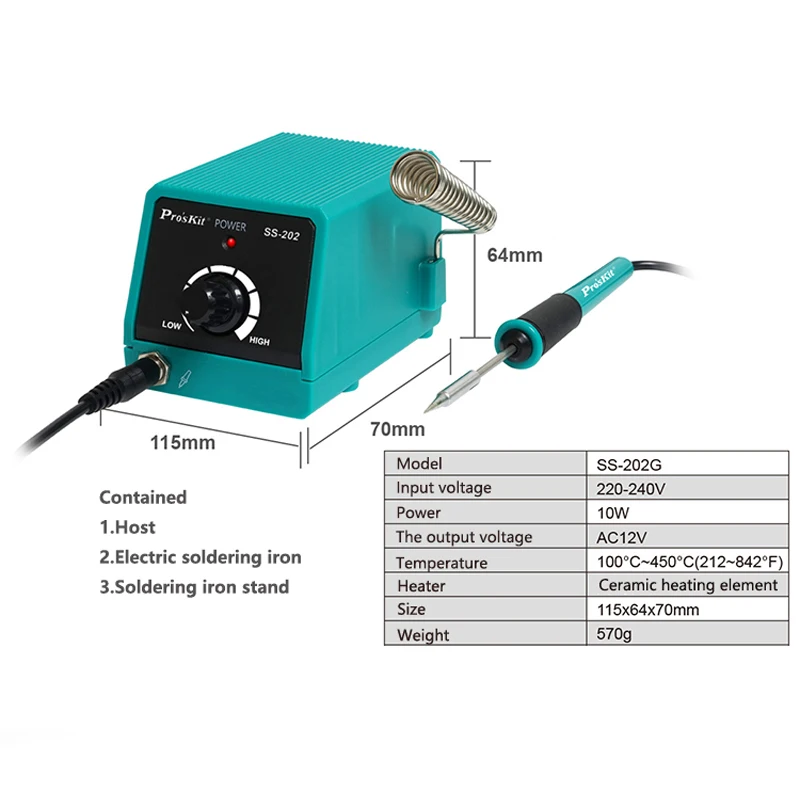 ProsKit 220 В 10 Вт Мини паяльная станция Электрический паяльник Регулируемая температура 100-450 ℃ сварочная ремонтная паяльная станция