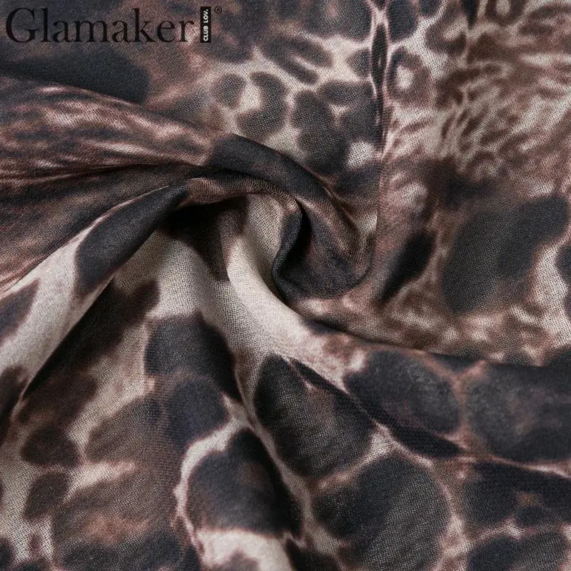 Glamaker, комплект из двух предметов, Бандажное платье с рюшами, женское платье с животным принтом, облегающее винтажное платье, весна-лето, сексуальные элегантные вечерние облегающие платья