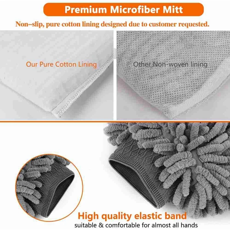 Большой размер Автомойка рукавица-Премиум синель микрофибра мытье перчатки и полотенца из микрофибры-без ворса-не царапается(2X полотенца