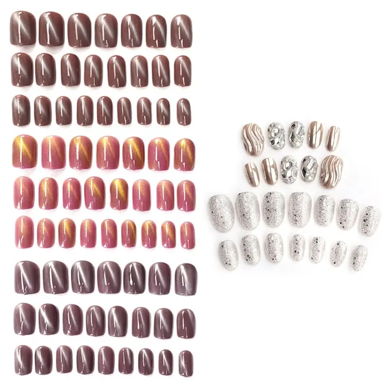 

24 pcs/set 3D Fashion Toes Finished Fake Nails Full Nail Tips with Sided Adhesive Easy Install Nail Decor for Girls T4MB