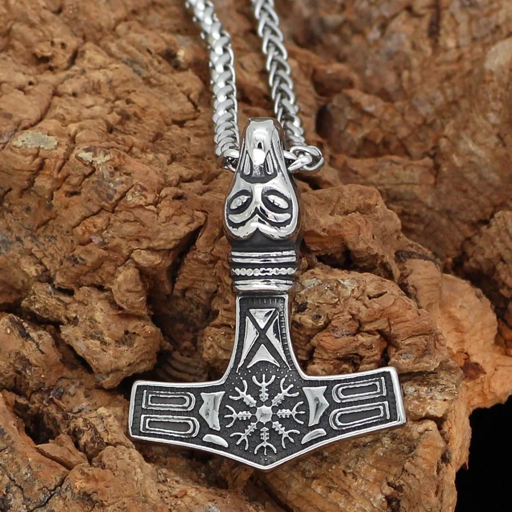 Подвеска в виде волчьей головы из нержавеющей стали thor hammer Mjolnir Vegvisir|Ожерелья с