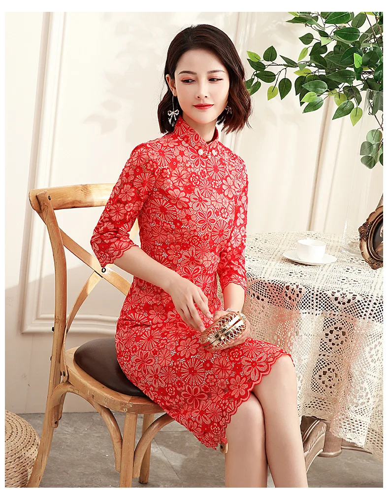 Полурукав Мода qipao Цветочный Леди Девушка современное вечернее Ципао