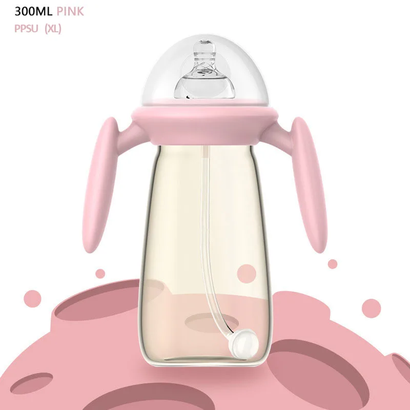300ML(XL)-PINK Детская Бутылочка для молока, бутылочка для кормления новорожденных, противоскользящая, регулируемая, со скоростью потока, Широкая стеклянная бутылочка для кормления младенцев - Цвет: 300ML(XL)-PINK