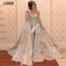 LORIE luksusowe suknie wieczorowe syrenka z odpinanymi koralikami pociągu koronkowe aplikacje Celebrity suknie formalne sukienki Celebrity Party
