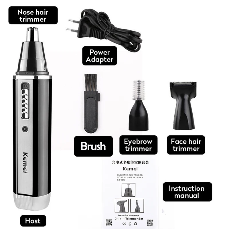 kemei 3 in 1 Rechargeable Men Electric Nose Ear Hair Trimmer Painless trimming sideburns eyebrows Beard 5