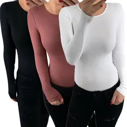 Новые Модные женские сексуальные Облегающий комбинезон однотонные Топы женские повязки комбинезон боди стрейч с длинным рукавом женская