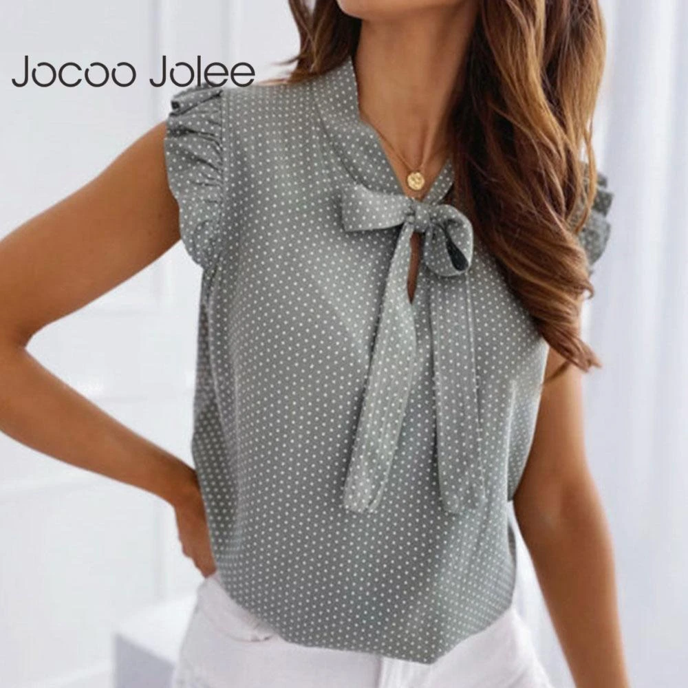 Jocoo Jolee Blouses Short Sleeves Shirt Summer Bow Lace Up Polka Dot Female  Ruffle Pullover Vintage Bluse shirt Womens Sexy Tops|Blouse| - AliExpress