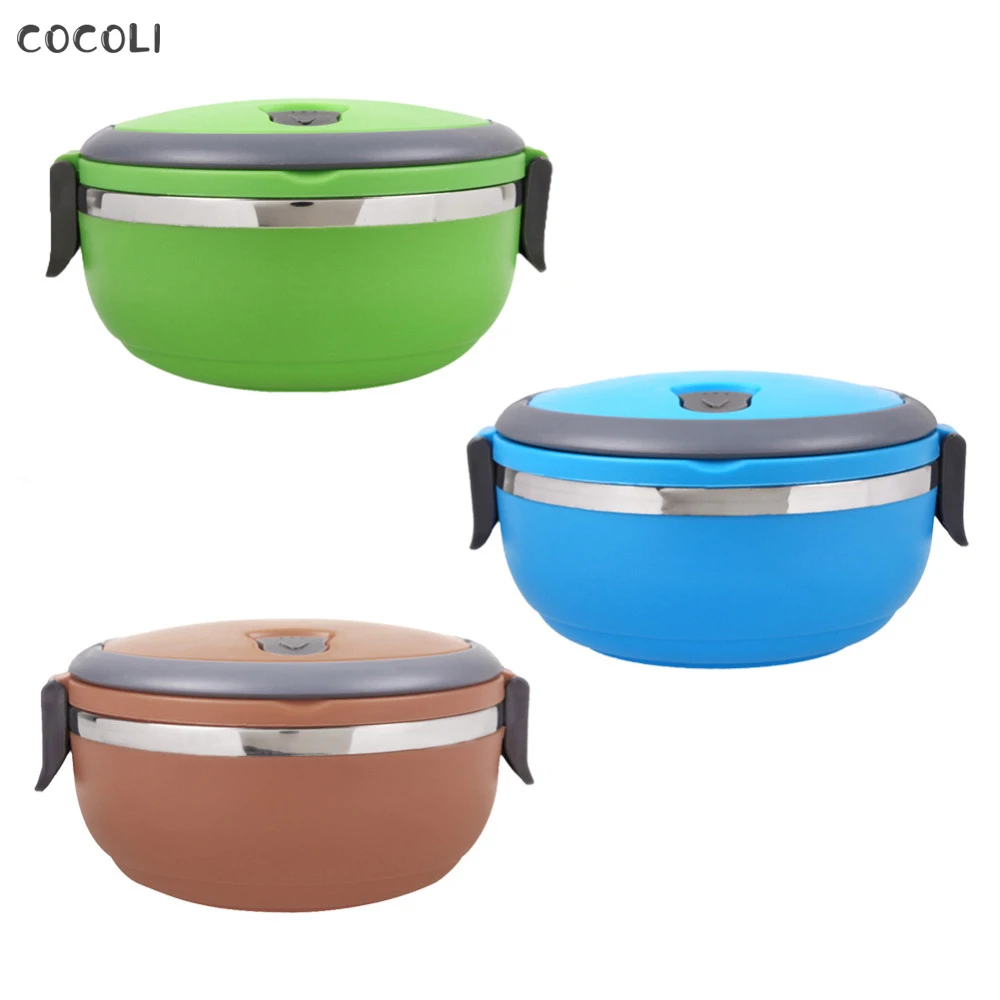 

Stainless Steel Thermos Thermal Lunch Box Portable Kid Adult Round Bento Boxs Leakproof Food Container Box with Handle Snack Box