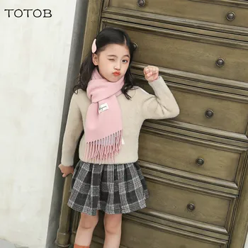 

New boys and girls scarves autumn and winter fashion children's double-sided imitation cashmere tassels wild warm scarf 2019