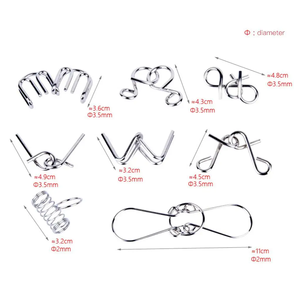 low cost  Kuulee 8Pcs Mental 9 Ring Puzzle Toys Intelligence Buckle Lock Brain Teaser Wire Puzzles Xmas Kids 