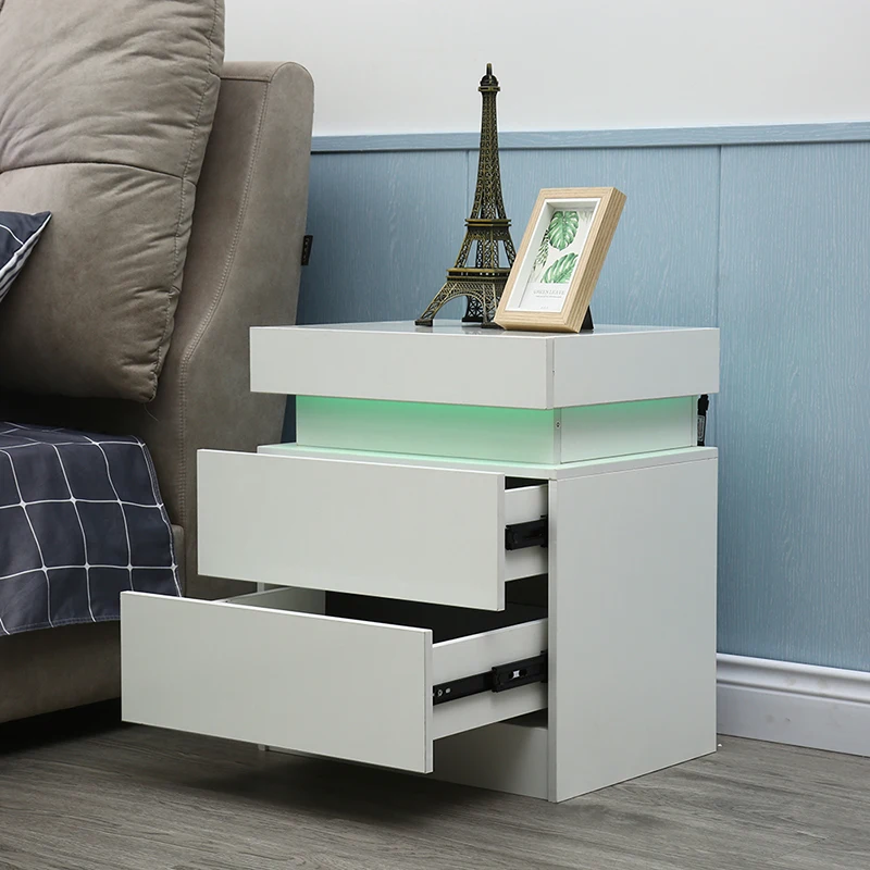 『Cheap!!!』- Modern Nightstand Bedside Table W/ 2 Drawer LED Light
High Gloss White