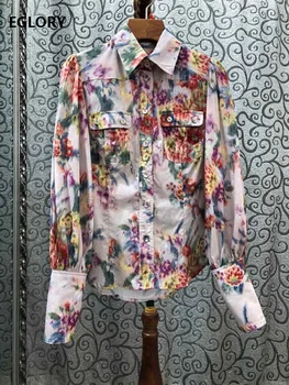 

High Quality Shirts 2020 Spring Summer Casual Blouses Women Turn-down Collar Chest Pocket Deco Long Sleeve Blouse Tops Female