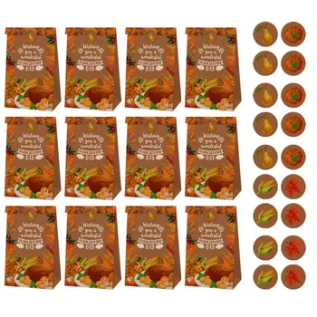 

1 Set Thanksgiving Gift Bag and Seal Sticker Paper Treat Bag and Seal Label Set