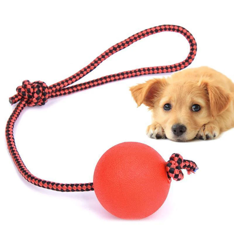 Indestructible Dog Ball on a Rope Pet Puppy Tug Balls Toys Pet Chew Toys Dog Training Toy Solid Rubber Balls