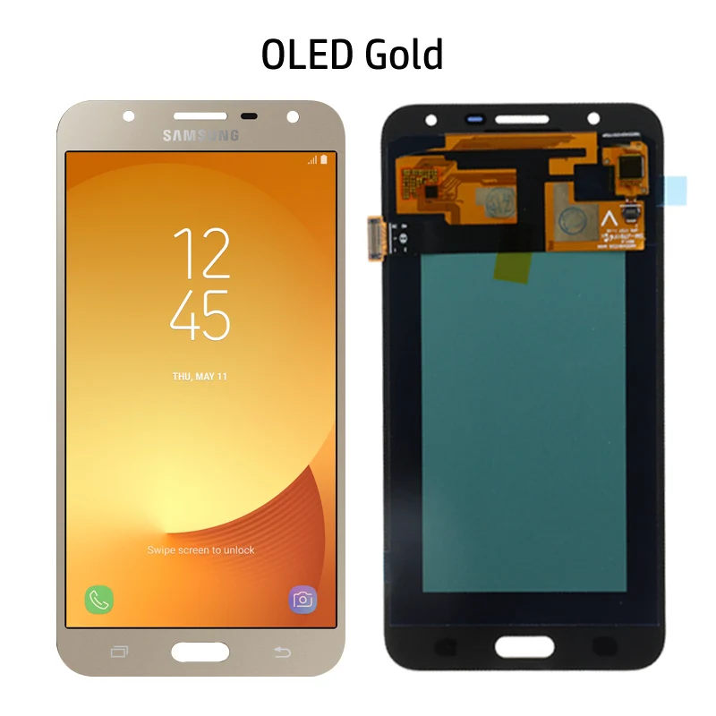 OLED Gold ЖК-дисплей для samsung Galaxy J7 neo J701 J701F J701M AMOLED ЖК-дисплей с сенсорным дигитайзером регулировка яркости экрана - Цвет: OLED Gold
