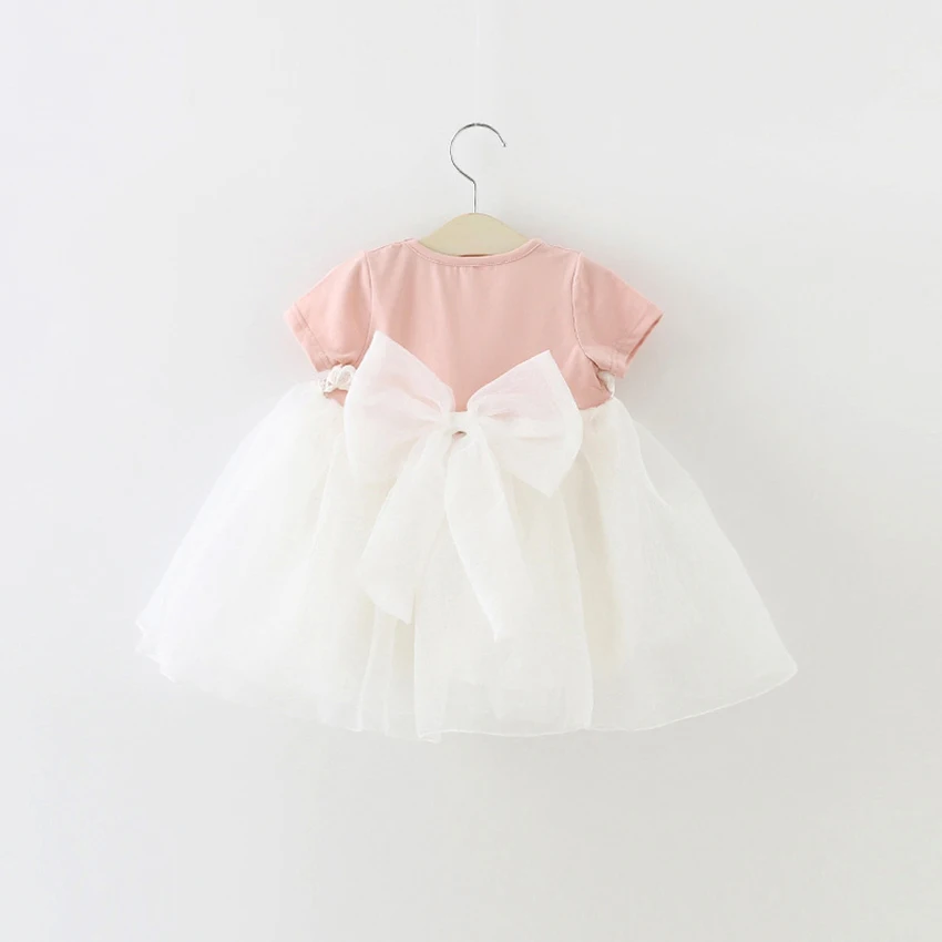 2020 new summer girls Dress Children's big bow short sleeve dress behind baby Princess mesh Dress Casual style