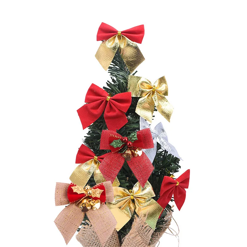 Украшение в виде банта для рождественской елки, украшение в виде банта, рождественский подарок, банты с маленьким колокольчиком для дома