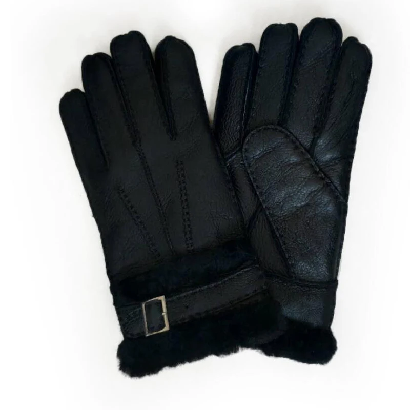 Genuine leather fur winter men's mittens 100% sheep fur hand made thicken warm ski gloves water proof gloves antifreezing