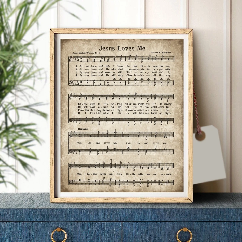 Jesus Loves Me Vintage Hymn Sheet Music Poster And Print Christian Nursery Wall Art Canvas Painting Kids Children's Song Decor | Дом и сад