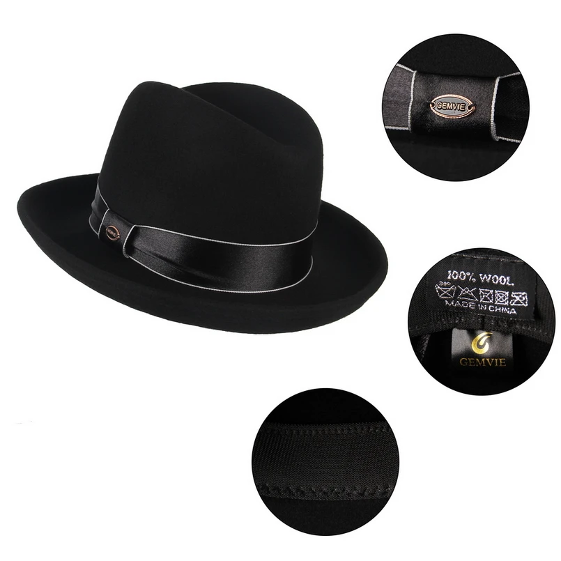 GEMVIE Брендовая женская шляпа из шерсти Billycock homberg Fedora зимняя фетровая шапочка Размер S