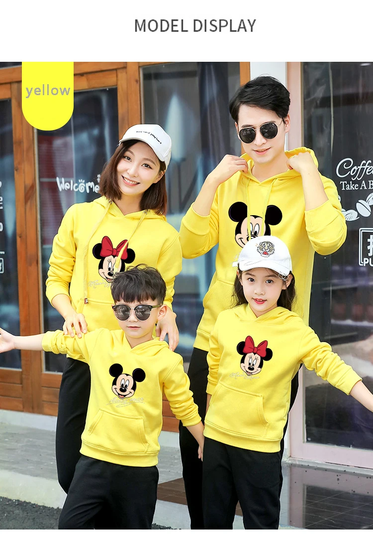 Matching Family Outfits Sweatshirt Mickey Mouse Clothes Kids Mother Daughter Dresses Son And Mom Winter Keep Warm Hoodies Couple