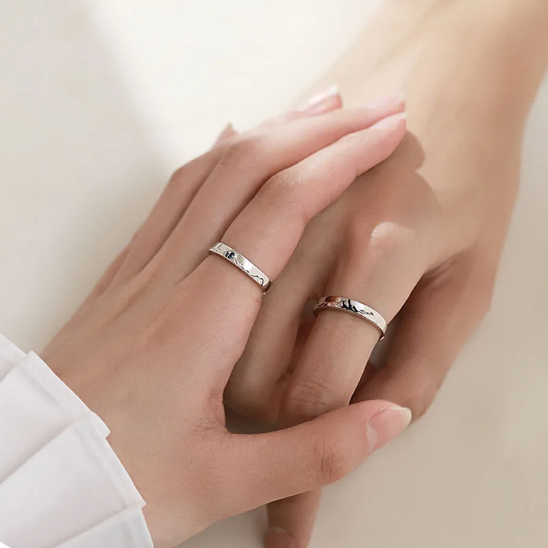 Couple Silver Color Personality Mountain and Sea Adjustable Rings Love Anniversary Gift New Design Paired Ring