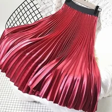 Модная плиссированная юбка средней длины для девочек осень-зима, женские атласные юбки длинная юбка с высокой талией, 10 цветов