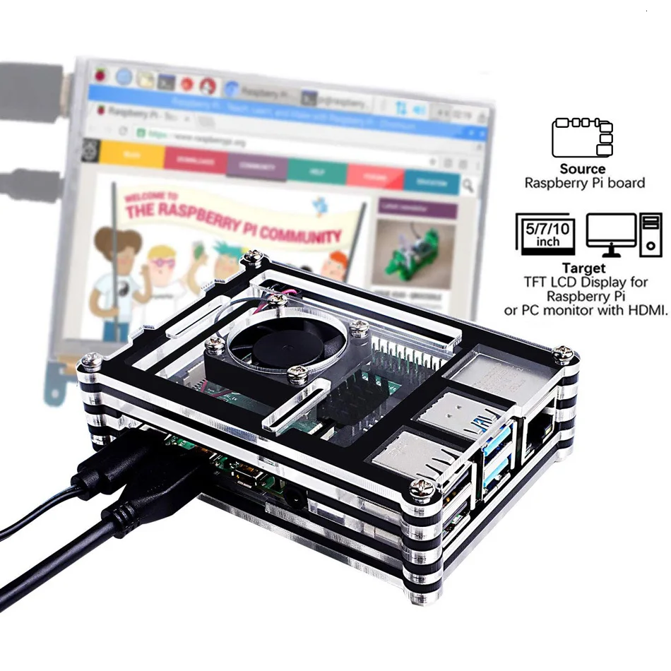 Чехол Aokin для Raspberry Pi 4 B чехол радиаторов шт. с охлаждающим вентилятором Модель