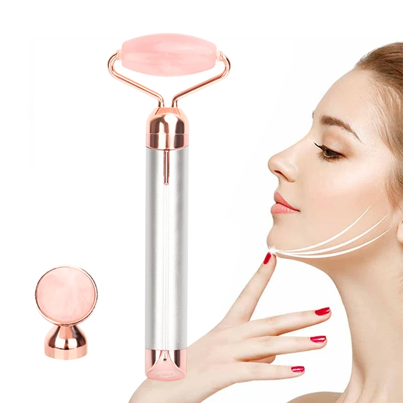 Electric Vibrating Rose Quartz Roller Contour Slimming Face Massager Lifting Facial Massage Stone Skin Care Tool | Красота и здоровье