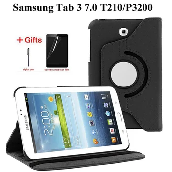 

360 Rotaing PU Leather Case for Samsung Galaxy Tab 3 7.0 SM-T210 T210 T211 smart Cover for Capa Samsung P3200 Case +Film+Pen
