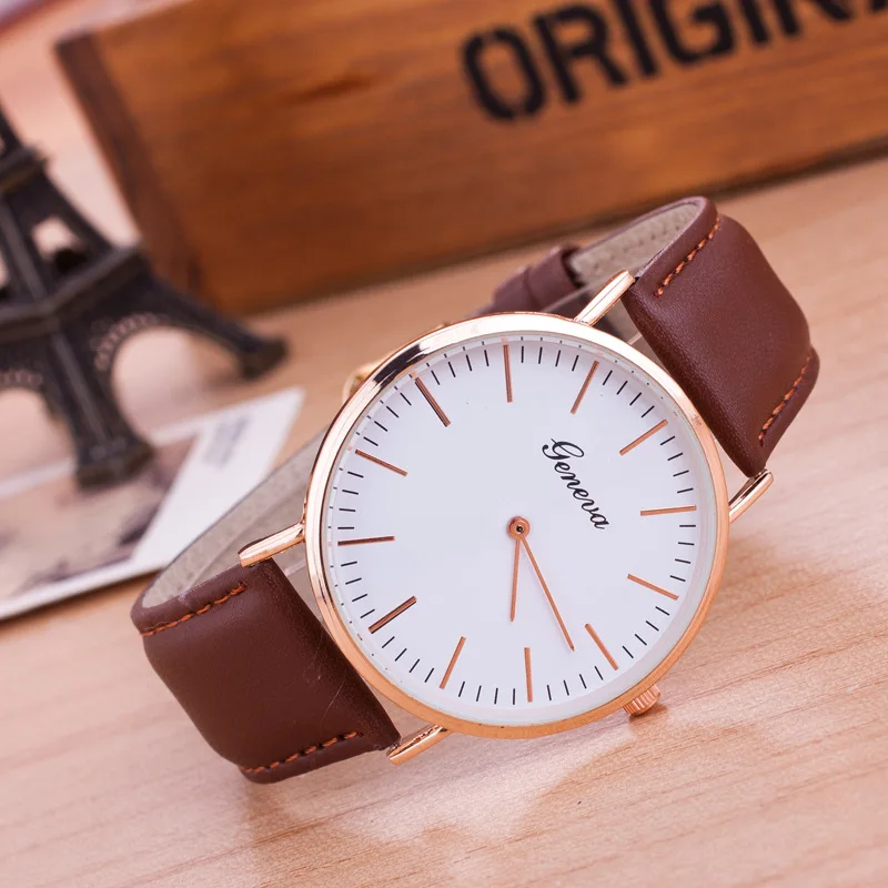 

Hot Selling Geneva Leather Belt Non-watertight Two Needle Ultra-Thin Ladies' Watch Women's