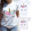 Matching Family Outfits Mom Kids Baby Unicorn T-shirt Tops Summer Short Sleeve Mother Daughter Clothes Big Sister Little Sister 1