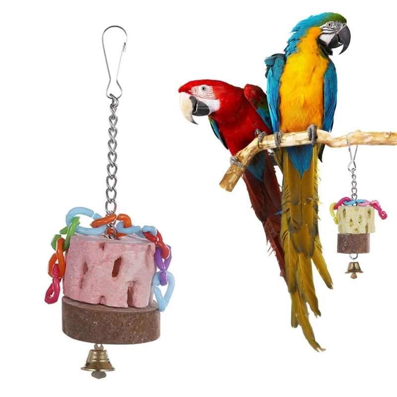 Pet birds parrot mouth grinding stone molars stone hanging string chewing toy FS 