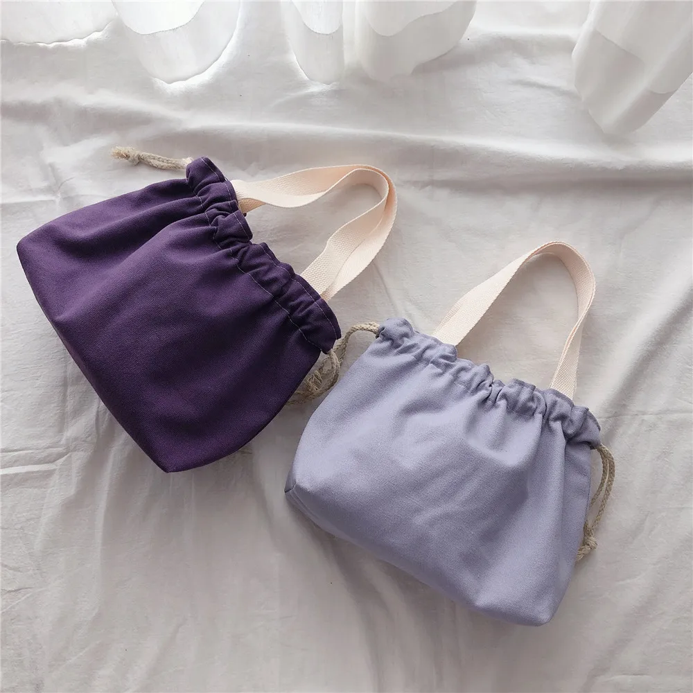 Japanese  Canvas Lunch Bag Thick  Lining Lunch Box Tote  Drawstring Hand Bag  Cute Picnic Dinner Container Food Storage Bags