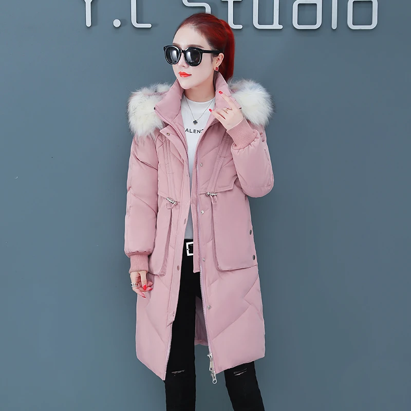Новинка зимы Корейская версия из длинная куртка с секциями толстого пуховика/Для женщин тенденции моды тонкий хлопок мягкая теплая одежда женщина