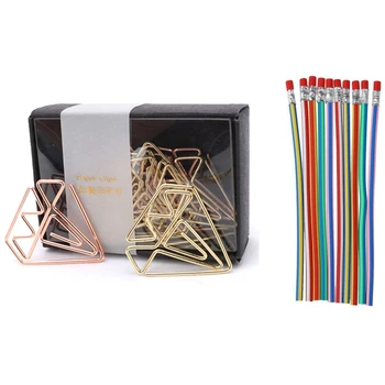 

18 Pcs Stationery: 10 Pcs ic Freely Bendy Pencil Multicolor & 8 Pcs Bookmark Diamond Clip Rose Gold Metal Paper Clip