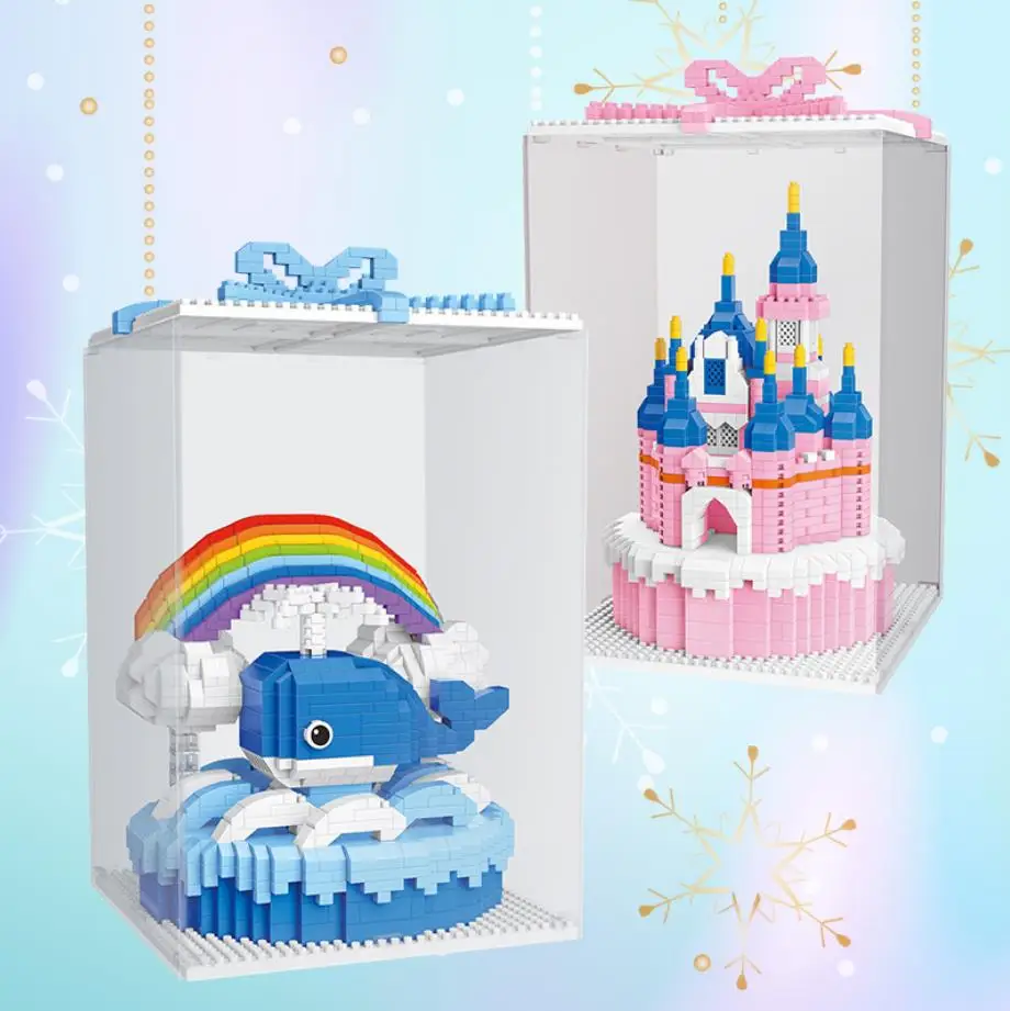 

Fairy Tale Castle Building Bricks Cartoon Blue Whale Delicious Cake Micro Diamond Block Educational Toys Nanobrick Collection