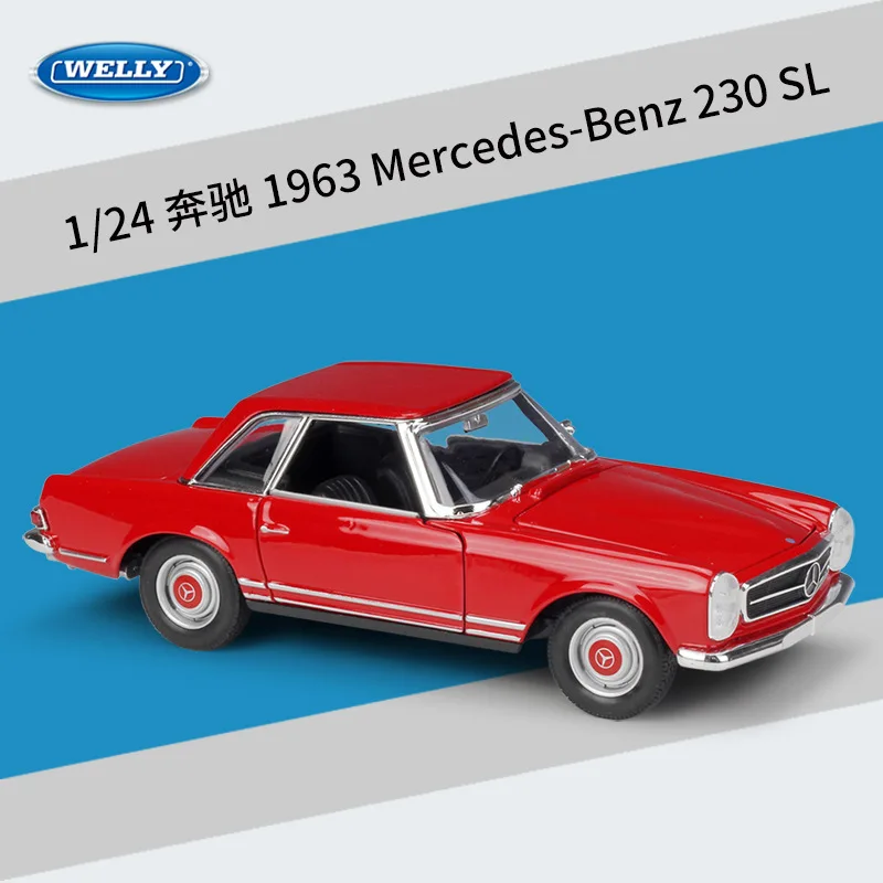 Welly 1:24 Mercedes Benz 230SL Серебряная модель автомобиля из сплава Коллекционная игрушка в