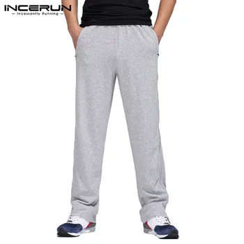 

INCERUN Men Sweatpants Solid Joggers Casual Trousers Zipper Bodybuilding Elastic Waist Workout Streetwear Men Track Pants 2020