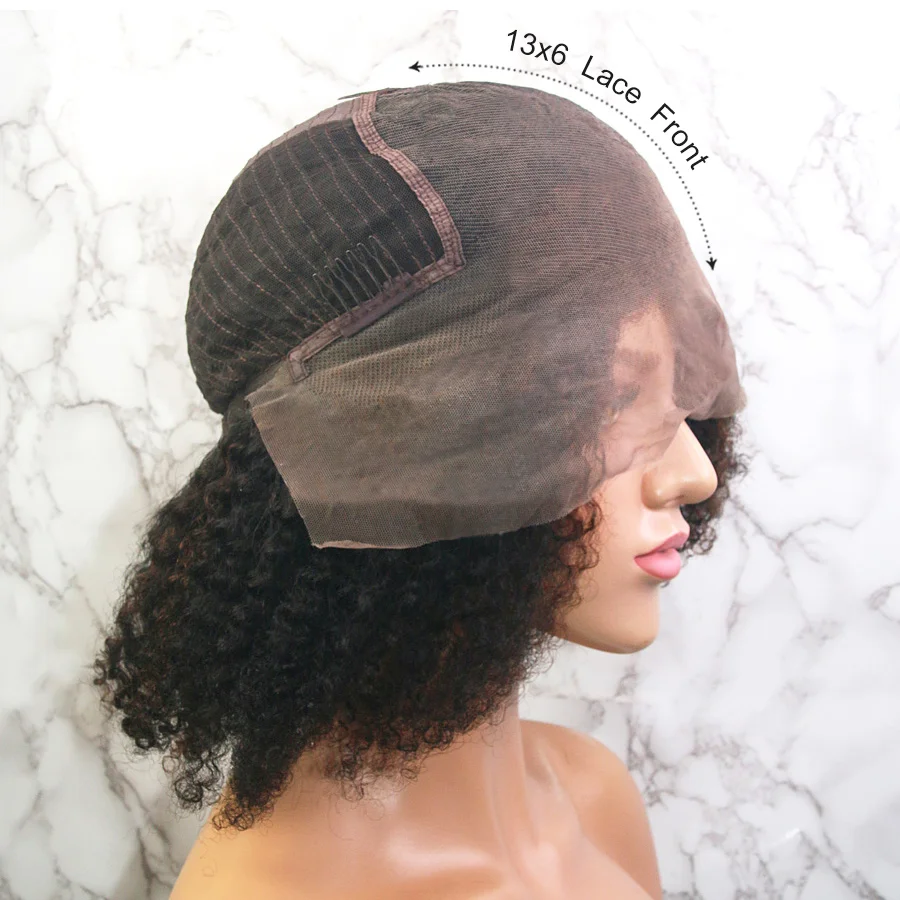 4 Highlights Lace Front Wig Kinky Curly 13x6 Short Bob Wig Shengji Pro. Ratio/9A Brazilian Remy Hair Lace Front Human Hair Wigs