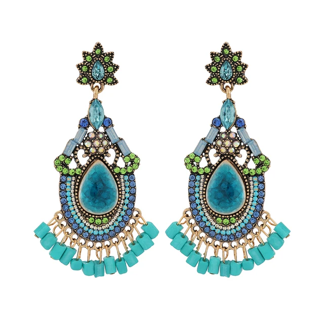 Ztech New Green Series Set Earrings Designer Jewelry Crystal Tassel Za Accessories Handmake Statement Bijoux Pendientes Brincos E1089
