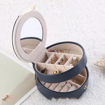 

11*11*5.8cm Leather Multi-Layer Korean Small Jewlery Box Three-Layer Portable Jewelry Box Earrings Ear Stud Ear Stud Storage Box
