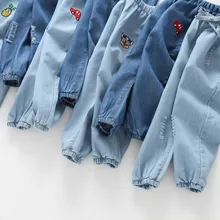 Летние Детские противомоскитные штаны г. Летняя одежда Тонкие штаны в Корейском стиле детские ковбойские противомоскитные штаны с вышивкой